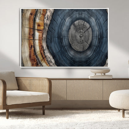 91368647-MGV-CV-36X24-Tree Ring Wall Art – Natural Rustic Wood Texture Canvas Print, Farmhouse Log Cabin Decor, Framed Abstract Tree Stump for Living
