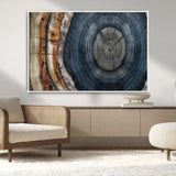 91368647-MGV-CV-36X24-Smoky Blue Tree Ring Wall Art – Rustic Wood Cross Section Canvas Print, Modern Nature Inspired Decor for Living Room, Office, or