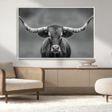 81228550-MGV-CV-36X24-Framed Texas Longhorn Bull Art Canvas Print, Western Bull Wall Art Print, Long Horn Bull Photo Print for Log Cabin, Large Bull