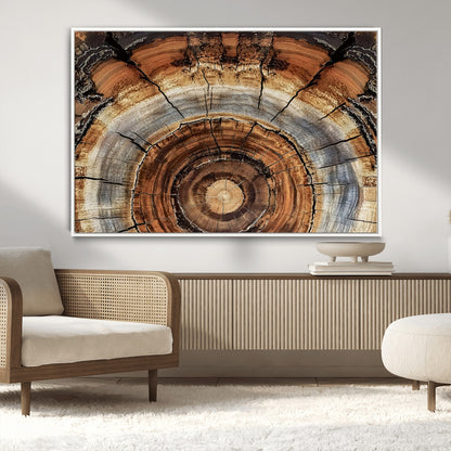 15184146-MGV-CV-36X24-Tree Rings Wall Art Canvas Print, Framed Wood Texture Art Picture Print, Rustic Pattern Perfect Rustic Organic Decor Artwork