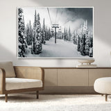 31156828-MGV-CV-36X24-Snowy Pines Wall Art Canvas Print, Framed Ski Lift Art Picture Print, Winter Forest Perfect Moody Lodge Decor Artwork