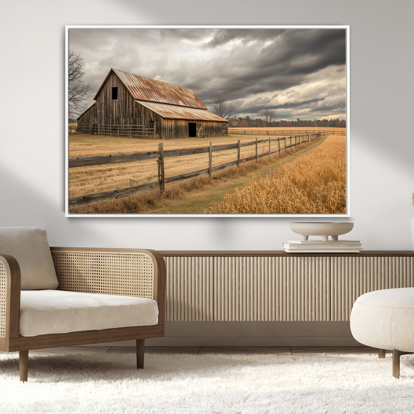 26821575-MGV-CV-36X24-Old Barn Wall Art Canvas Print, Framed Rustic Barn Art Picture Print, Moody Farm Perfect Rustic Farmhouse Decor Artwork