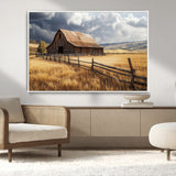 38758826-MGV-CV-36X24-Rustic Barn Wall Art Canvas Print, Framed Moody Barn Art Picture Print, Golden Field Perfect Rustic Farmhouse Decor Artwork
