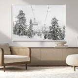 55003599-MGV-CV-36X24-Snowy Ski Lift Wall Art Canvas Print, Framed Winter Forest Art Picture Print, Ski lift Ride Perfect Winter Lodge Decor Artwork