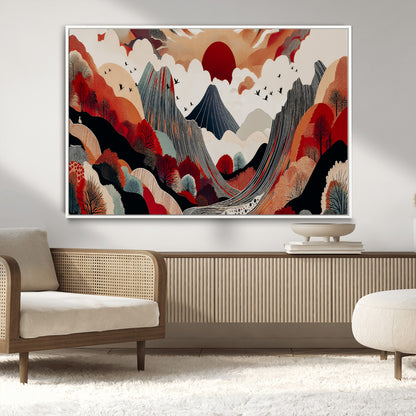 59495752-MGV-CV-36X24-Abstract Mountain Wall Art Canvas Print, Framed Vibrant Landscape Art Picture Print, Nature Drawing Perfect Contemporary