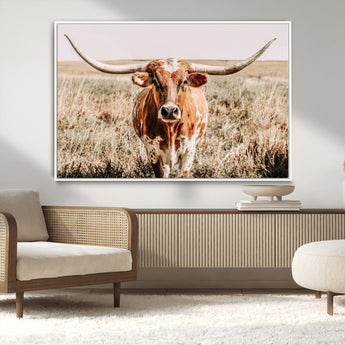 54986862-MGV-CV-36X24-Majestic Longhorn Wall Art – Canvas Print of Graceful Strength & Bold Spirit, Wild Plains Beauty Nature Inspired Rustic Decor for