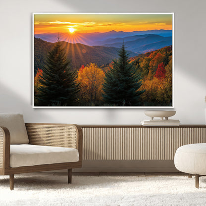 36964931-MGV-CV-36X24-Autumn Mountains Wall Art Canvas Print, Framed Sunset Glow Forest Art Picture Print, Golden Trees Perfect Vibrant Nature Decor