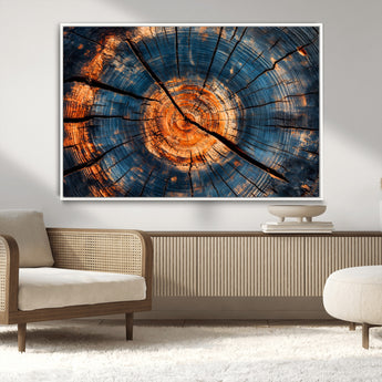 81894502-MGV-CV-36X24-Burnt Wood Wall Art Canvas Print, Framed Aged Timber Art Picture Print, Rustic Tree Slice Perfect Rustic Decor Artwork for Home,