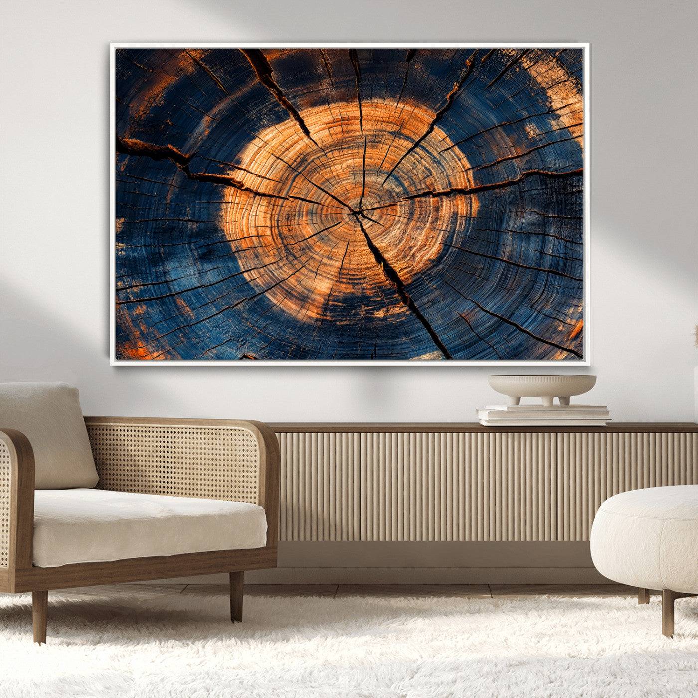 18975622-MGV-CV-36X24-Burnt Wood Wall Art Canvas Print, Framed Aged Timber Art Picture Print, Rustic Tree Slice Perfect Rustic Decor Artwork for Home,