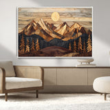 39116082-MGV-CV-36X24-Wood Mountain Landscape Wall Art Canvas Print, Framed Sunset Hills Art Picture Print, Abstract Nature Perfect Boho Decor Artwork