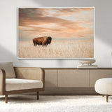 87282289-MGV-CV-36X24-Bison Wall Art Canvas Print, Framed Buffalo Art Picture Print, Western Prairie Perfect Rustic Decor Artwork