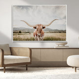80054319-MGV-CV-36X24-Longhorn Wall Art – Rustic Western Canvas Print, Majestic Bull Artwork for Farmhouse, Ranch or Living Room