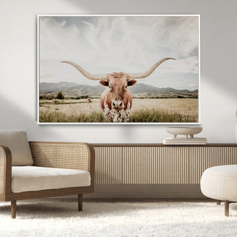 80054319-MGV-CV-36X24-Longhorn Wall Art – Rustic Western Canvas Print, Majestic Bull Artwork for Farmhouse, Ranch or Living Room
