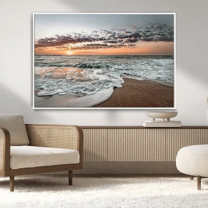 40632752-MGV-CV-36X24-Ocean Sunset Wall Art Canvas Print, Framed Beach Waves Art Picture Print, Coastal Scene Perfect Coastal Decor Artwork