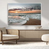 40632752-MGV-CV-36X24-Ocean Sunset Wall Art Canvas Print, Framed Beach Waves Art Picture Print, Coastal Scene Perfect Coastal Decor Artwork