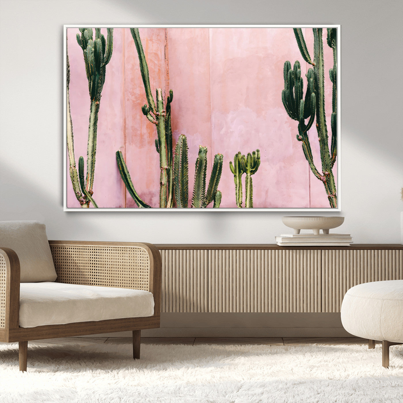 93119502-MGV-CV-36X24-Tall Cactus Wall Art Canvas Print, Framed Pink Wall Art Picture Print, Cactus Lines Perfect Modern Desert Decor Artwork