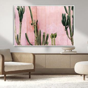 93119502-MGV-CV-36X24-Tall Cactus Wall Art Canvas Print, Framed Pink Wall Art Picture Print, Cactus Lines Perfect Modern Desert Decor Artwork