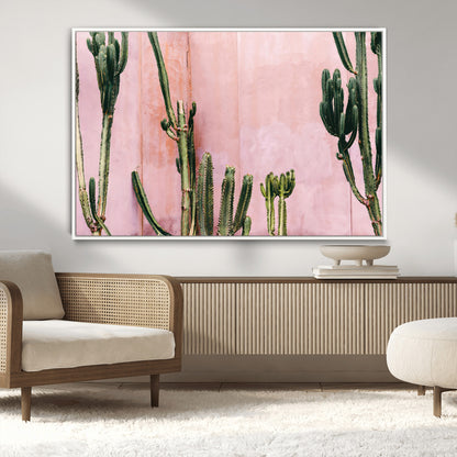93119502-MGV-CV-36X24-Tall Cactus Wall Art Canvas Print, Framed Pink Wall Art Picture Print, Cactus Lines Perfect Modern Desert Decor Artwork