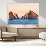 72996116-MGV-CV-36X24-El Arco Wall Art Canvas Print, Framed Cabo Rocks Art Picture Print, Ocean Arch Perfect Golden Coastal Landmark Decor Artwork