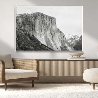 39393420-MGV-CV-36X24-El Capitan Wall Art Canvas Print, Framed Yosemite Cliff Art Picture Print, Monochrome Mountain Perfect Monochrome Sierra Decor