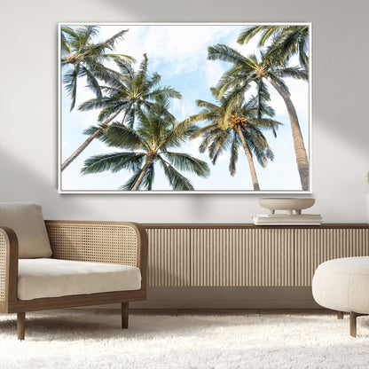 87247012-MGV-CV-36X24-Skyward Palm Trees Wall Art Canvas Print, Framed Tropical Sky Art Picture Print, Coconut Palm Perfect Tropical Skyview Decor