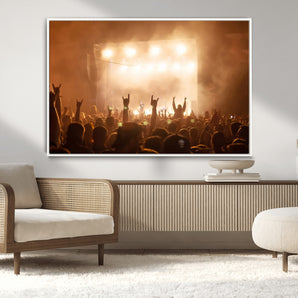 70848729-MGV-CV-36X24-Rock Concert Wall Art Canvas Print, Framed Music Crowd Art Picture Print, Stage Lights Perfect Industrial Urban Loft Decor Artwork