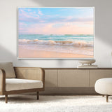 74679437-MGV-CV-36X24-Pastel Ocean Wall Art Canvas Print, Framed Beach Waves Art Picture Print, Soft Sunset Perfect Pastel Coastal Decor Artwork