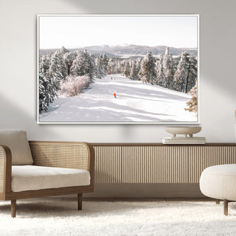 62119206-MGV-CV-36X24-Snowy Trail Wall Art Canvas Print, Framed Ski Slope Art Picture Print, Winter Pines Perfect Alpine Adventure Decor Artwork