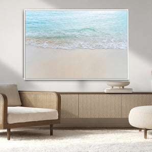 77194056-MGV-CV-36X24-Soft Shoreline Wall Art Canvas Print, Framed Gentle Waves Art Picture Print, Clear Water Perfect Minimalist Coastal Decor Artwork