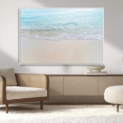 77194056-MGV-CV-36X24-Soft Shoreline Wall Art Canvas Print, Framed Gentle Waves Art Picture Print, Clear Water Perfect Minimalist Coastal Decor Artwork