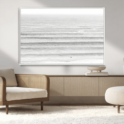 66534476-MGV-CV-36X24-Lone Surfer Wall Art Canvas Print, Framed Ocean Waves Art Picture Print, Minimal Sea Perfect Minimal Coastal Decor Artwork