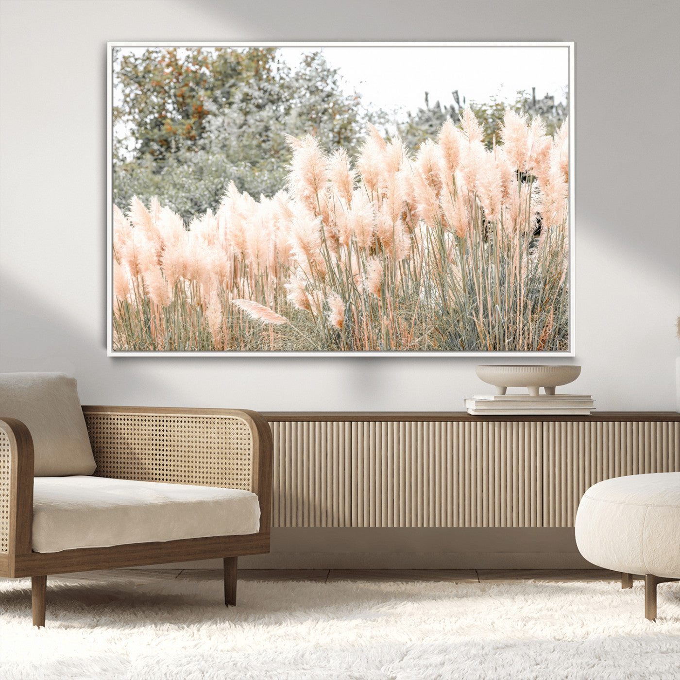 21826392-MGV-CV-36X24-Pampas Grass Wall Art Canvas Print, Framed Soft Pampas Art Picture Print, Pastel Grasses Perfect Soft Neutral Boho Decor Artwork
