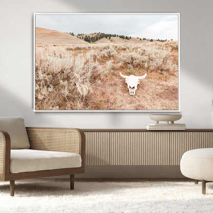 97234735-MGV-CV-36X24-Rustic Bones Wall Art Canvas Print, Framed Desert Sage Art Picture Print, Prairie Skull Perfect Minimal Rustic Decor Artwork