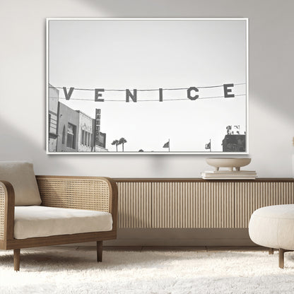 68254589-MGV-CV-36X24-Venice Sign Wall Art Canvas Print, Framed Venice Letters Art Picture Print, Los Angeles Perfect Minimalist Urban Decor Artwork