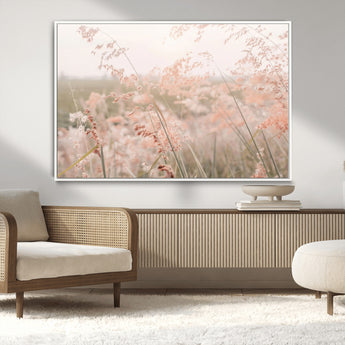 79164340-MGV-CV-36X24-Pastel Grasses Wall Art Canvas Print, Framed Soft Meadow Art Picture Print, Field in Breeze Perfect Pastel Minimal Decor Artwork