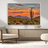 25332783-MGV-CV-36X24-Saguaro Cactus Wall Art Canvas Print, Framed Arizona Sunset Art Picture Print, Sonoran Desert Perfect Southwestern Boho Decor