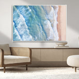 17641845-MGV-CV-36X24-Aerial Ocean Wall Art Canvas Print, Framed Blue Waves Art Picture Print, Sandy Shoreline Perfect Modern Coastal Decor Artwork