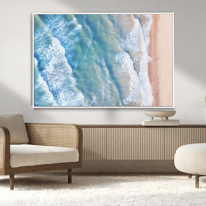 17641845-MGV-CV-36X24-Aerial Ocean Wall Art Canvas Print, Framed Blue Waves Art Picture Print, Sandy Shoreline Perfect Modern Coastal Decor Artwork