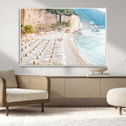 84816639-MGV-FC-36X24_White-Mediterranean Beach Wall Art Canvas Print, Framed Airy Coastal Art Picture Print, Summer Shore Perfect Coastal Retreat Decor