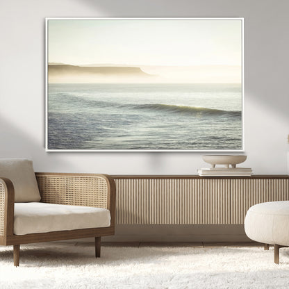 39310633-MGV-CV-36X24-Coastal Cliffs Wall Art Canvas Print, Framed Misty Ocean Art Picture Print, Morning Light Perfect Minimalistic Coastal Decor