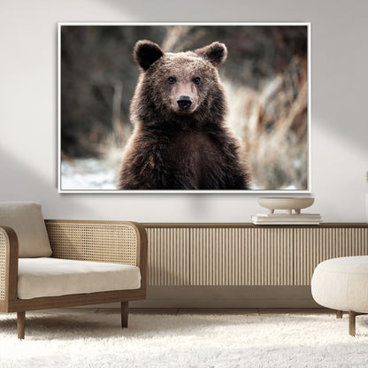 47112103-MGV-CV-36X24-Brown Bear Wall Art Canvas Print, Framed Forest Wildlife Art Picture Print, Woodland Bear Perfect Rustic Cabin Decor Artwork