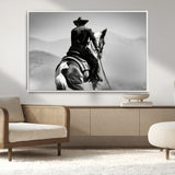 83102464-MGV-CV-36X24-Western Cowboy Wall Art Canvas Print, Framed Monochrome Horse Art Picture Print, Western Equestrian Perfect Rustic Western Decor