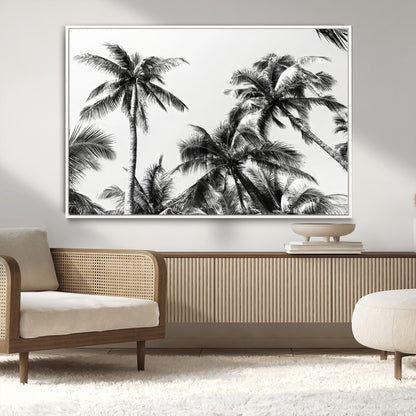 46641801-MGV-CV-36X24-Palm Tree Wall Art Canvas Print, Framed Black White Tropics Art Picture Print, Monochrome Palms Perfect Modern Tropical Minimalist