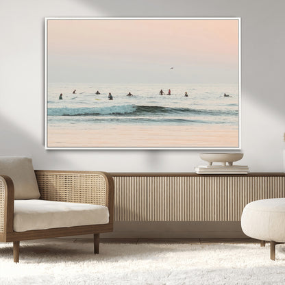 98888919-MGV-CV-36X24-Pastel Ocean Wall Art Canvas Print, Framed Soft Sunset Swimming Art Picture Print, Calm Sea Horizon Perfect Soft Coastal