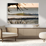 24896468-MGV-CV-36X24-Sunset Surf Wall Art Canvas Print, Framed Golden Waves Art Picture Print, Tropical Ocean Perfect Tropical Boho Decor Artwork