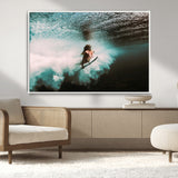 85923512-MGV-CV-36X24-Aquatic Motion Wall Art Canvas Print, Framed Underwater Swimming Art Picture Print, Female Surfer Diving Perfect Coastal Boho