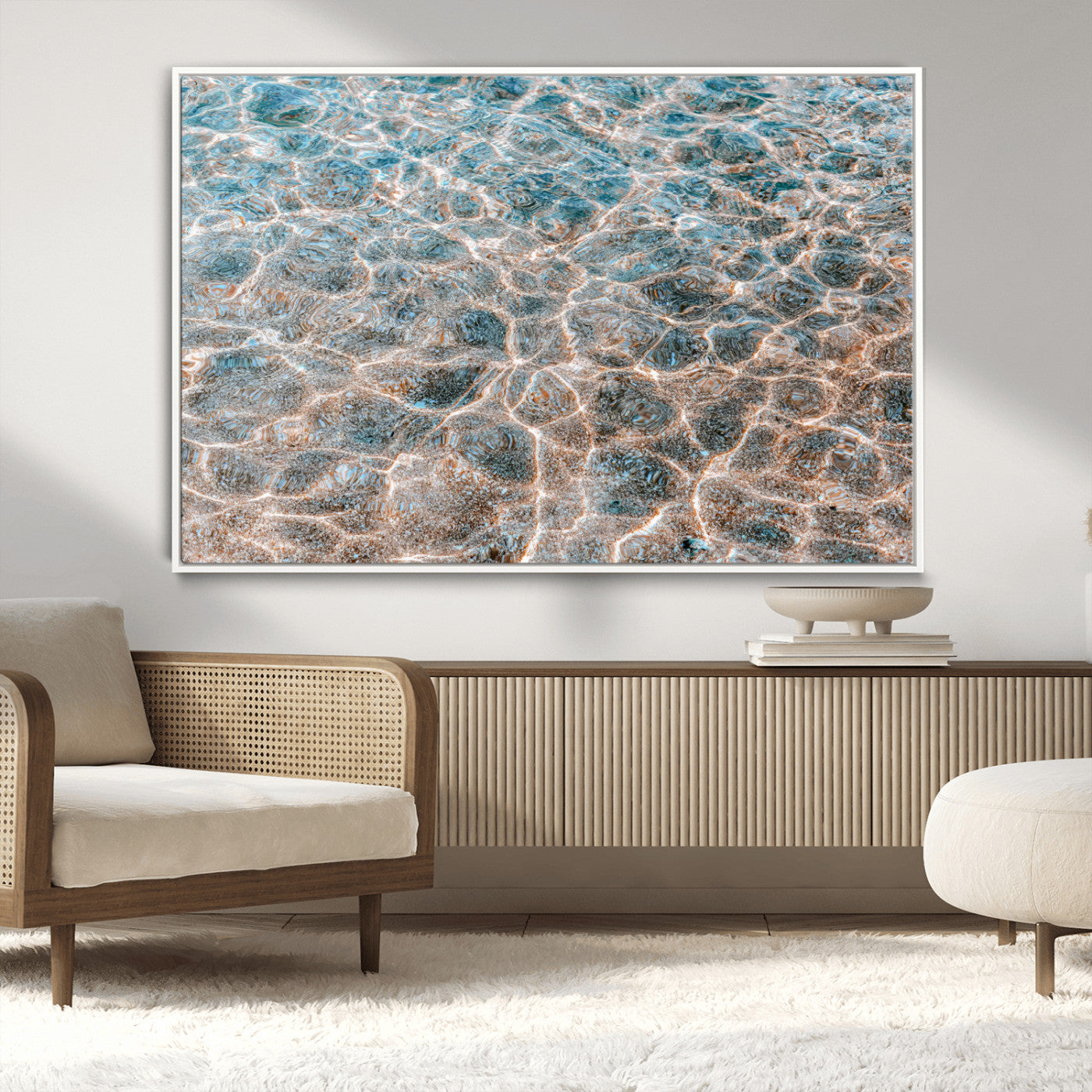 26580287-MGV-CV-36X24-Clear Water Wall Art Canvas Print, Framed Sunlit Ripples Art Picture Print, Ocean Texture Perfect Modern Coastal Decor Artwork
