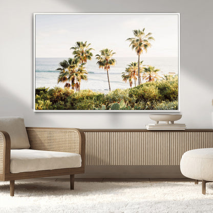 94707294-MGV-CV-36X24-California Coast Wall Art Canvas Print, Framed Palm Trees Art Picture Print, Coastal Landscape Perfect Coastal Minimalist Decor