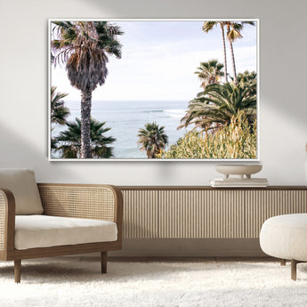 51404565-MGV-CV-36X24-Palm Trees Wall Art Canvas Print, Framed Ocean Breeze Art Picture Print, Coastal View Perfect Tropical Coastal Decor Artwork