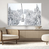 44705668-MGV-CV-36X24-Winter Forest Wall Art Canvas Print, Framed Snowy Forest Art Picture Print, Ski Lift Perfect Scandinavian Decor Artwork